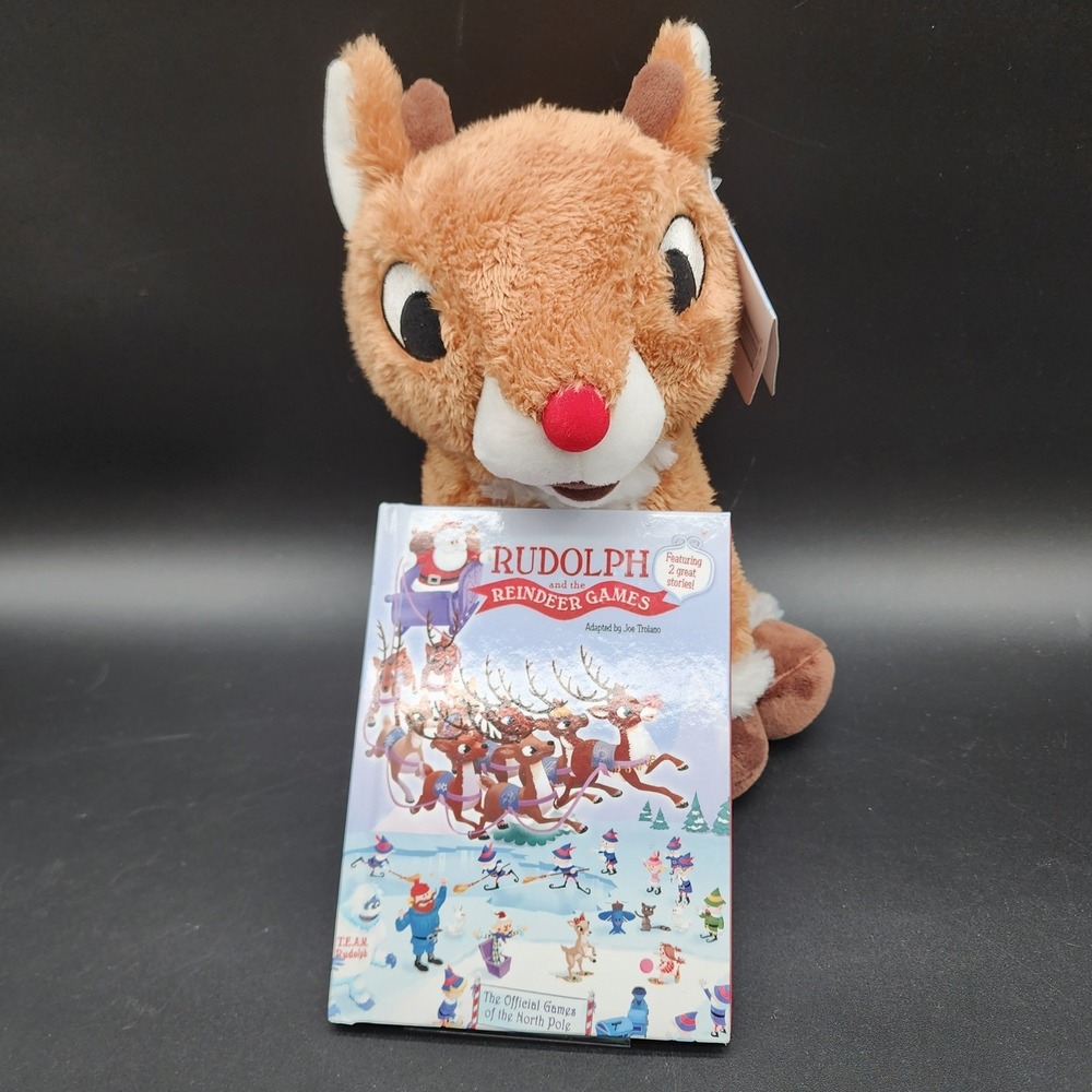 Kohls Cares  Brown Rudolph Reindeer Plush Book Set Christmas Holiday Gift Toy